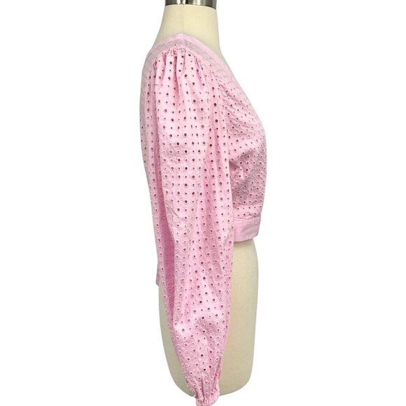 NWT LoveShackFancy Kinza Crop Wrap Top Lotus Pink Embroidered Eyelet Size M - Picture 7 of 13